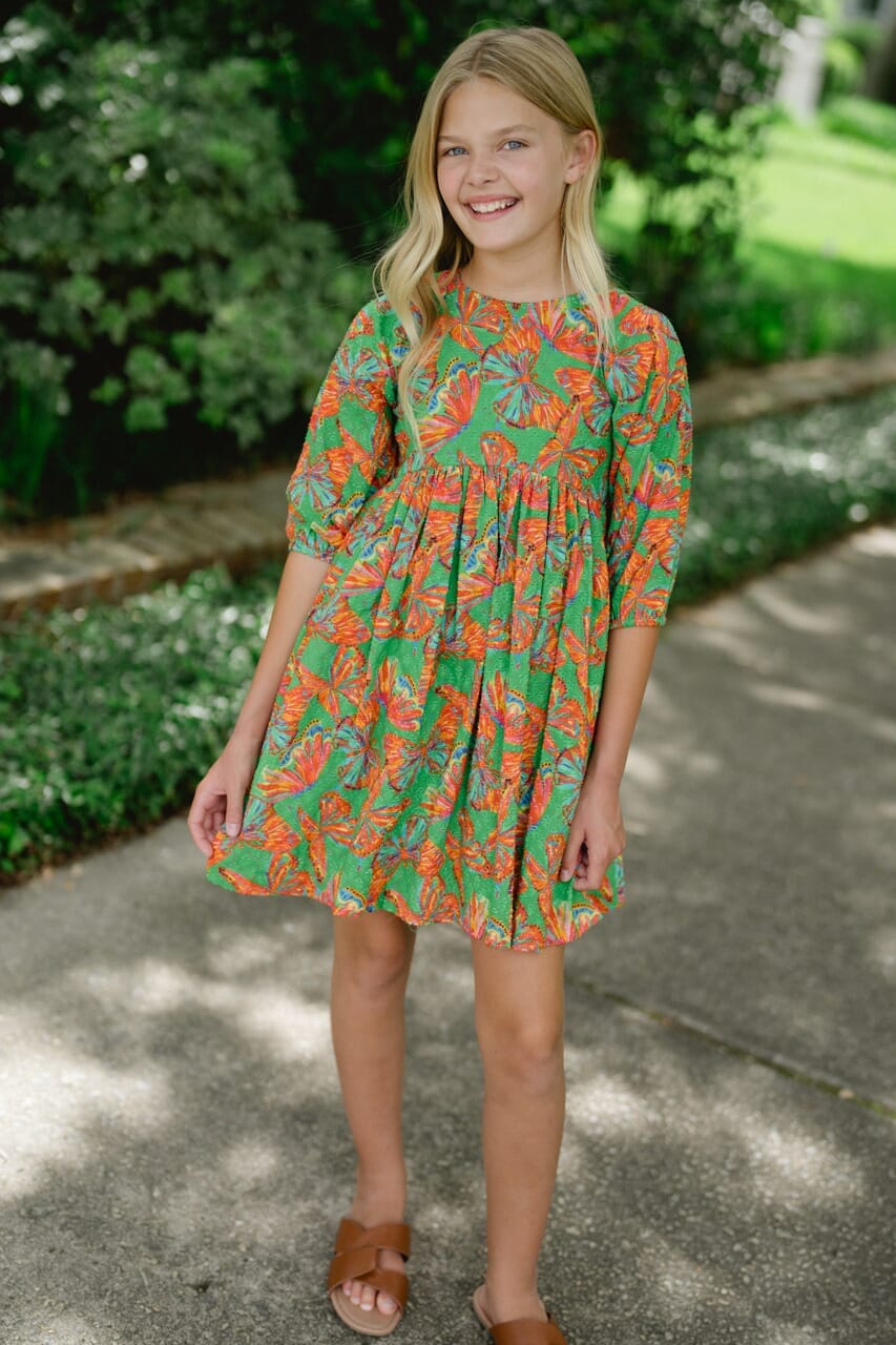 Girls Isabella Dobby Dress- Butterfly