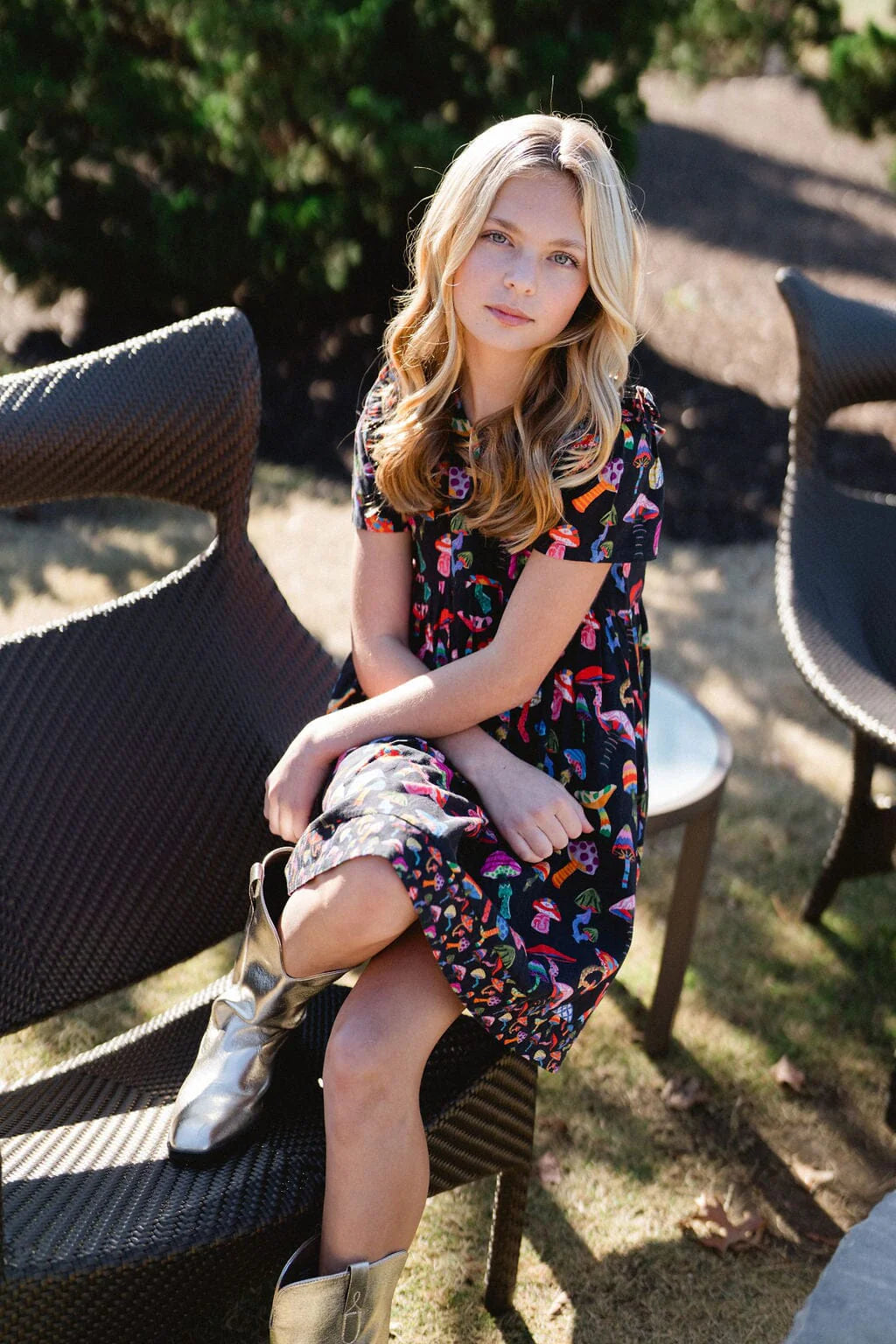 Girls Lotus Dress - Groovy Mushroom - final sale