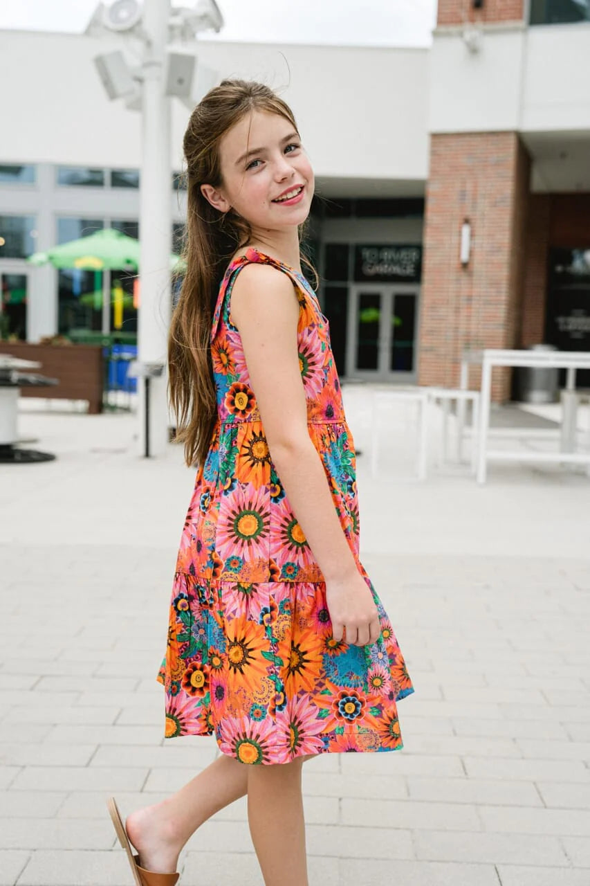 Girls Olivia Dress- Vibrant Orange - final sale