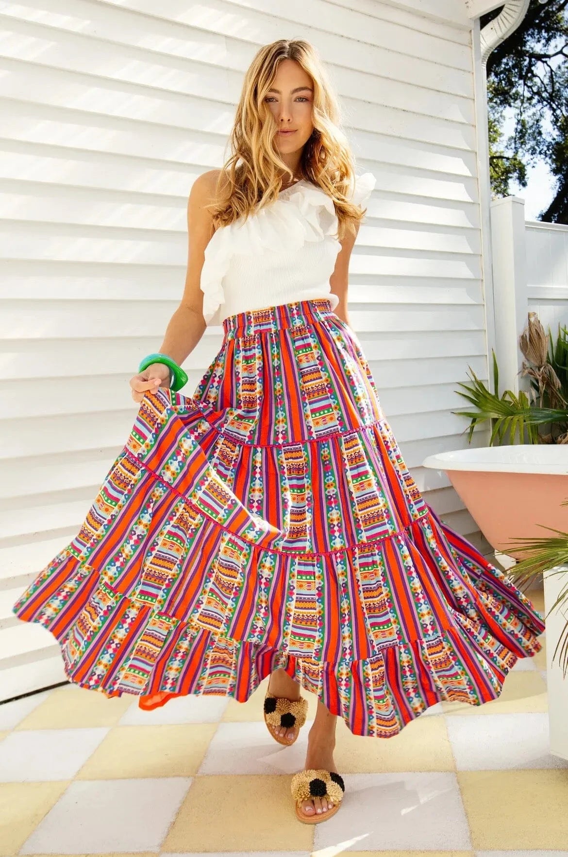 Savannah Maxi Skirt - Striped Floral Geo