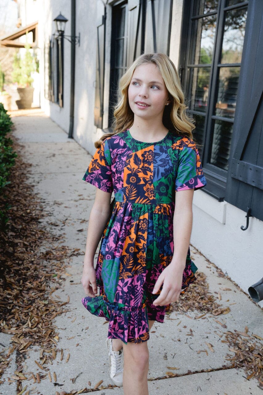 Girls Ollie Floral Colorblock Dress - final sale