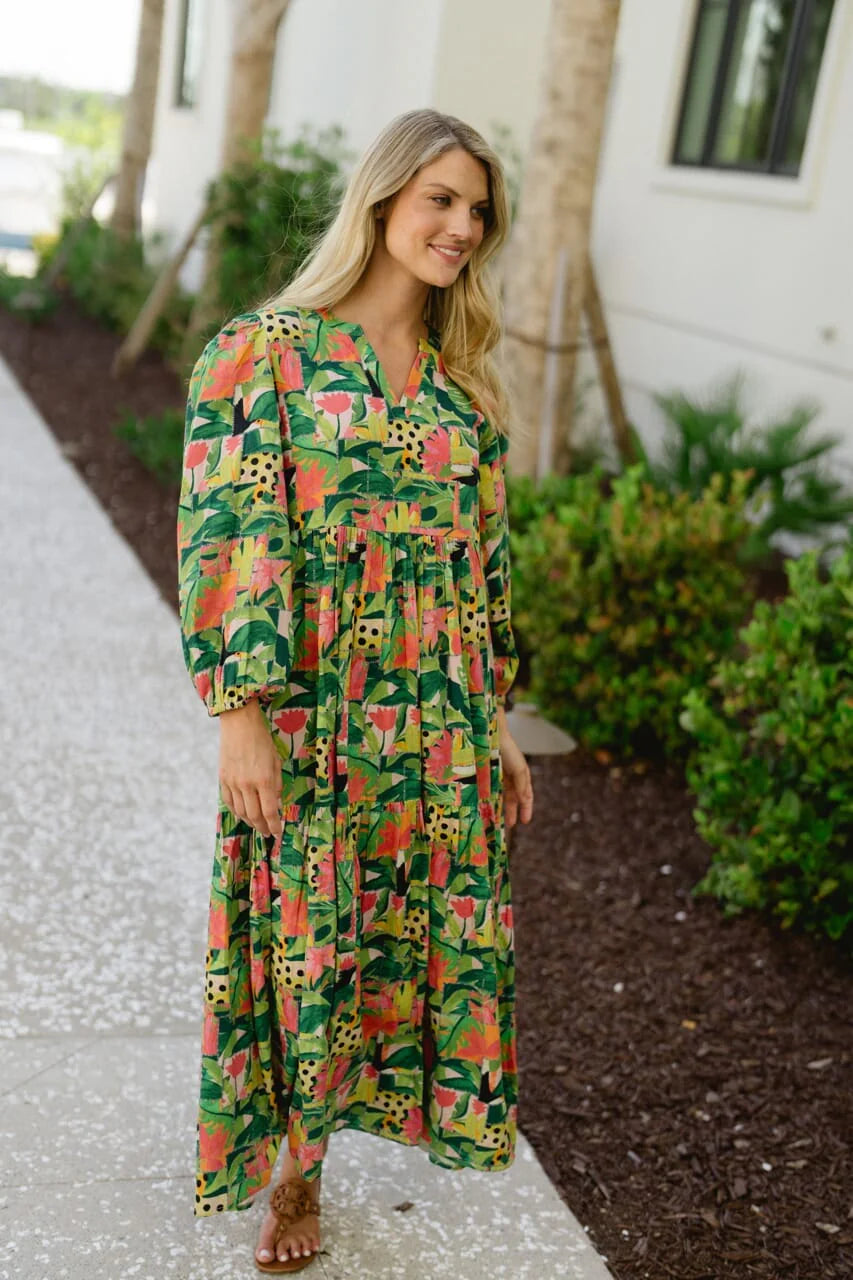 Long Sleeve Jenny Maxi Dress - Tropical Mirage