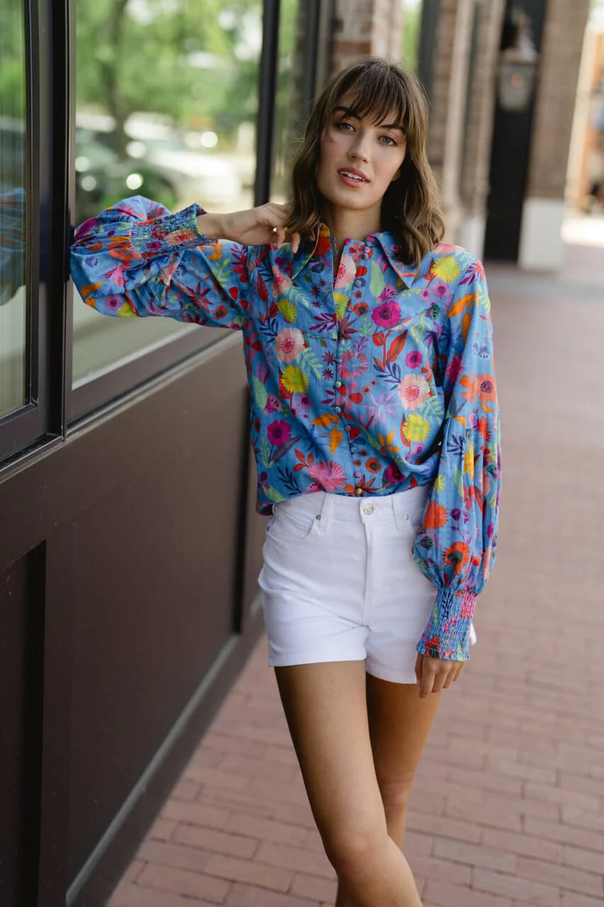 Samantha Top - Blue Botanical