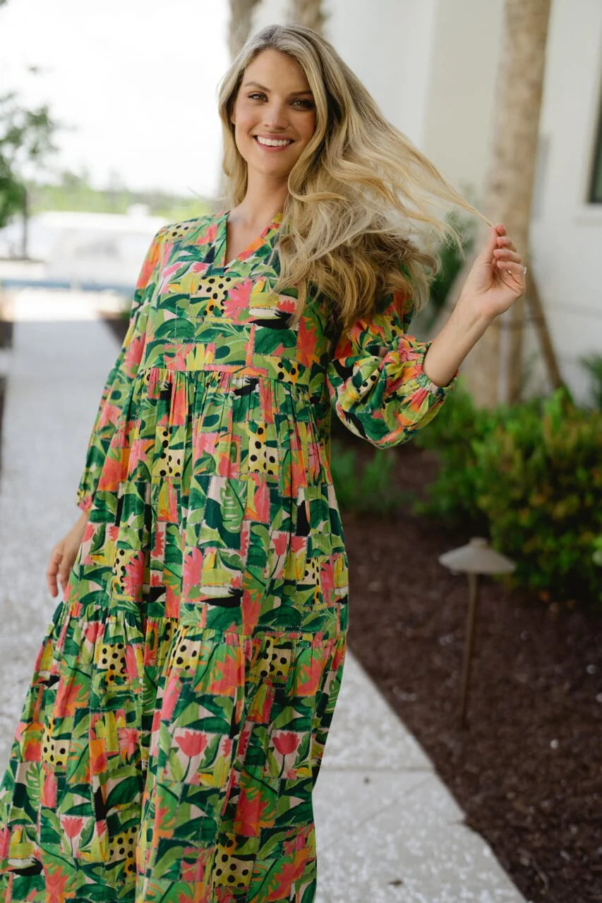 Long Sleeve Jenny Maxi Dress - Tropical Mirage