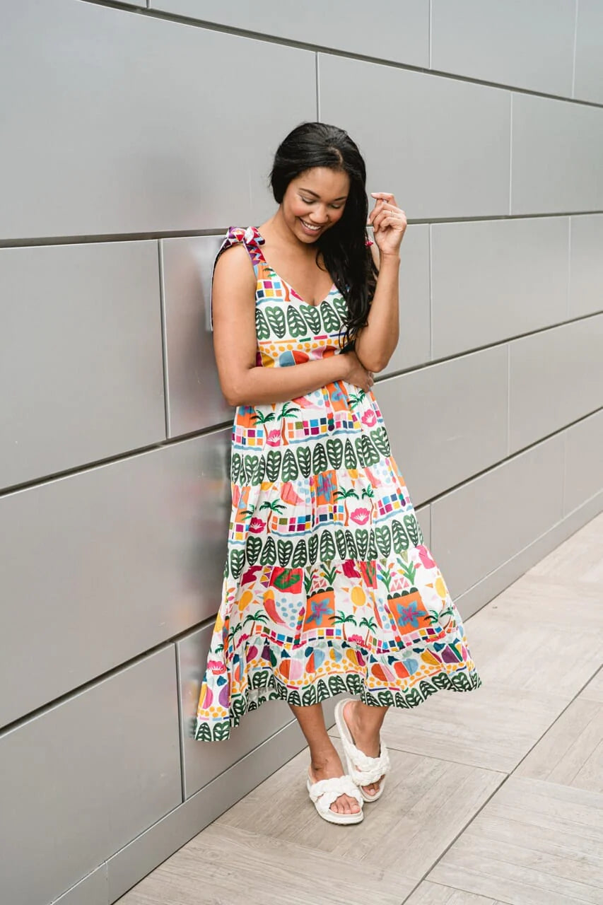 Annie Embroidered Tie Shoulder Maxi Dress - final sale