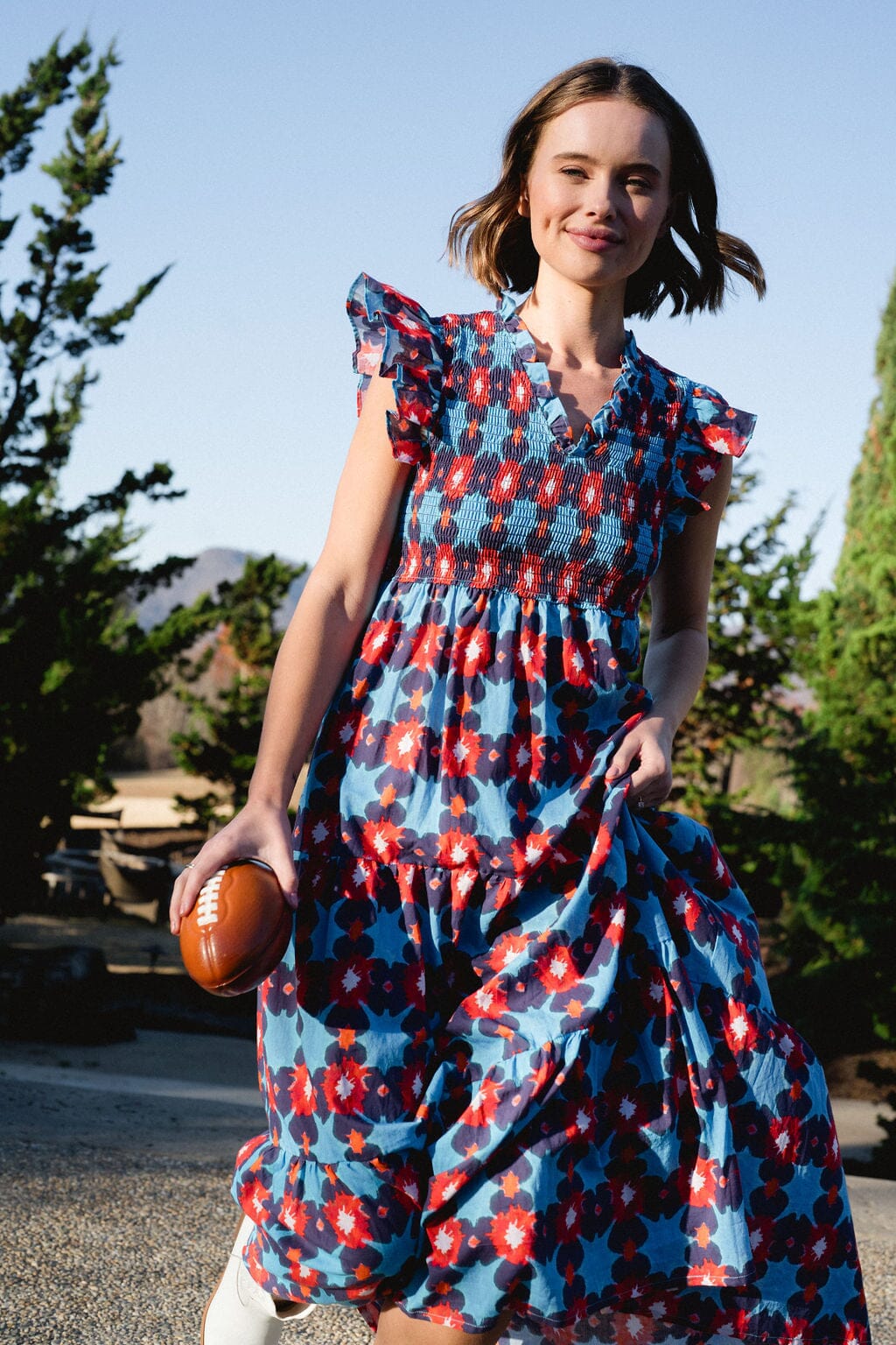 Gameday Lilliana Smocked Flutter Sleeve Midi Dress