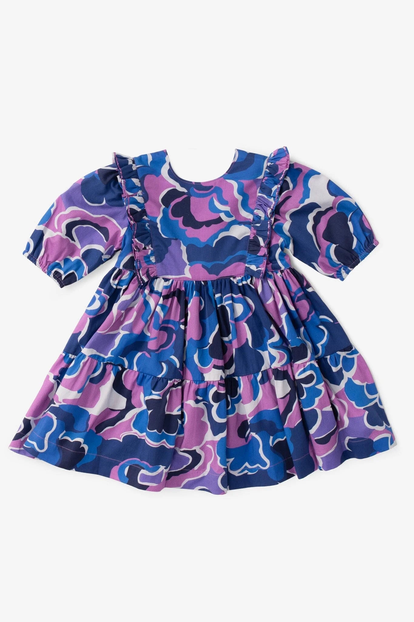 Girls Kelly Ruffle Bib Dress - Purple Clouds - final sale
