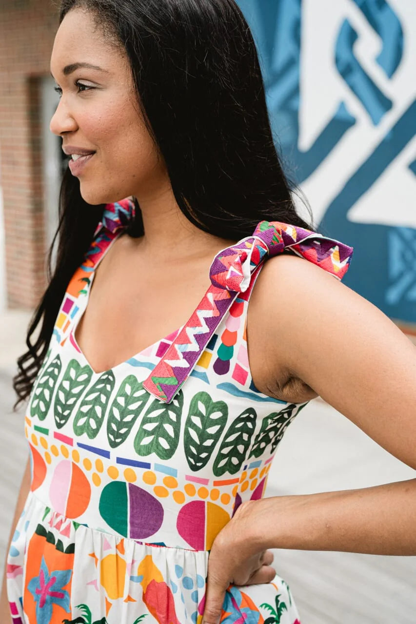 Annie Embroidered Tie Shoulder Maxi Dress - final sale