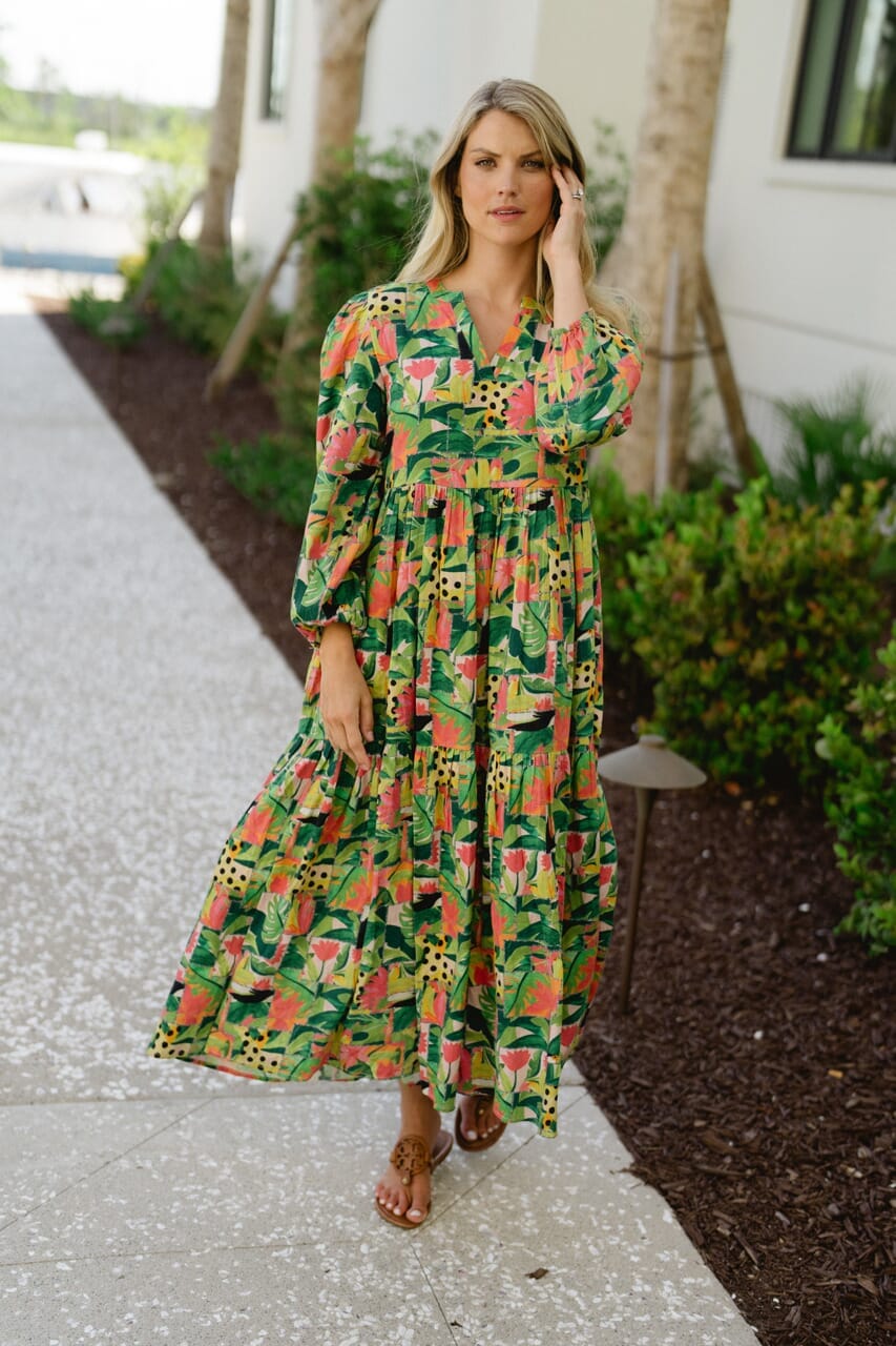 Long Sleeve Jenny Maxi Dress - Tropical Mirage