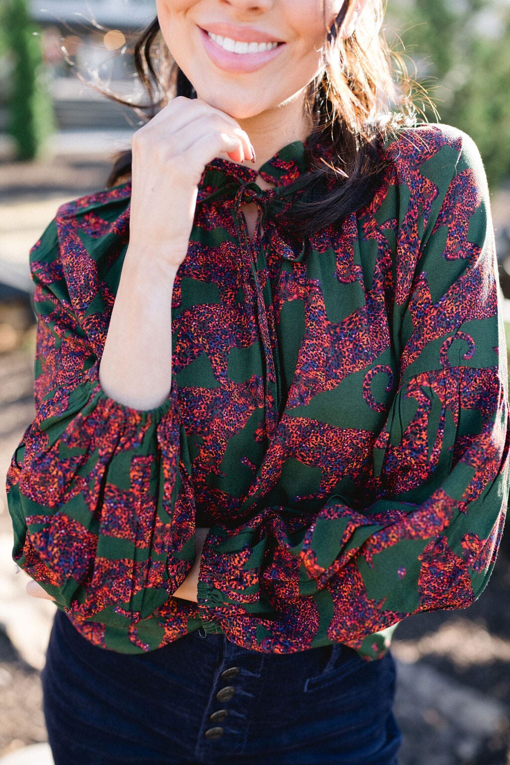 Nora Blouse - Olive Leopard - final sale