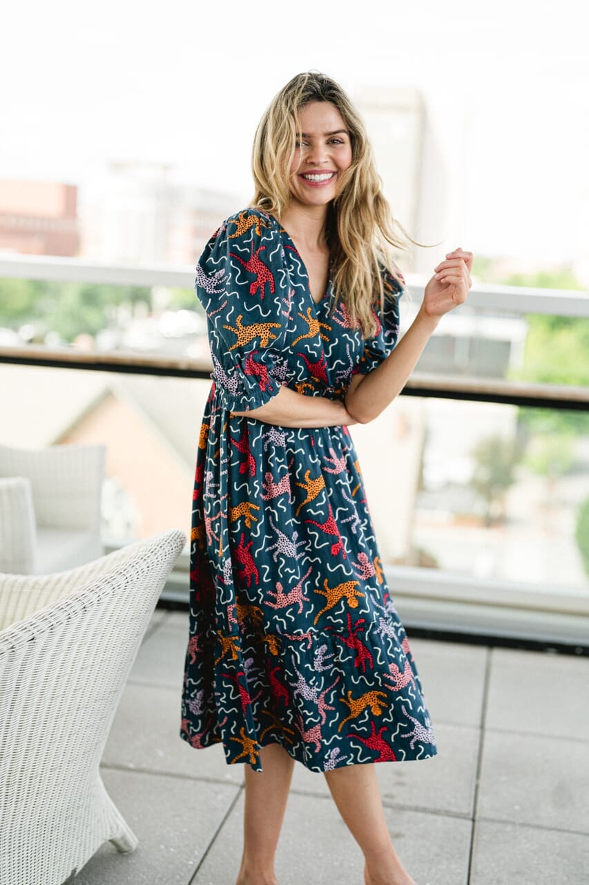 Whit Flounce Dress- Navy