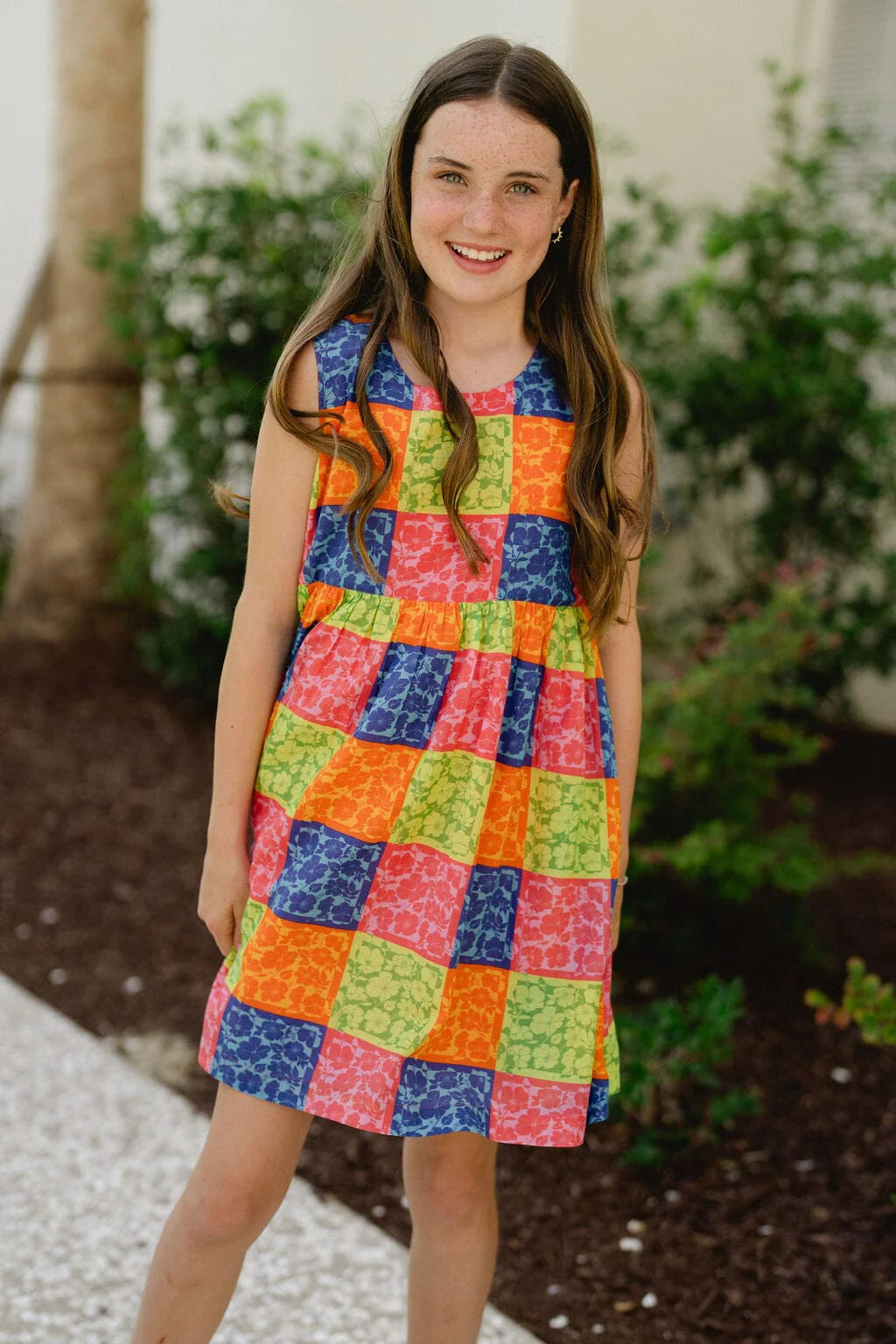 Girls Collins Sequin Pocket Dress- Gingham Floral