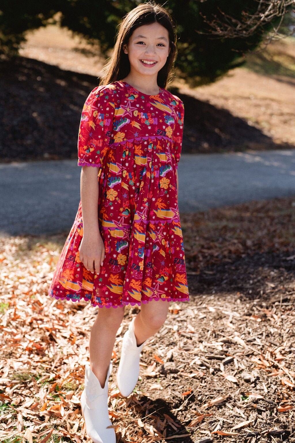Girls Quinn Dress - Cosmic Burgundy - final sale