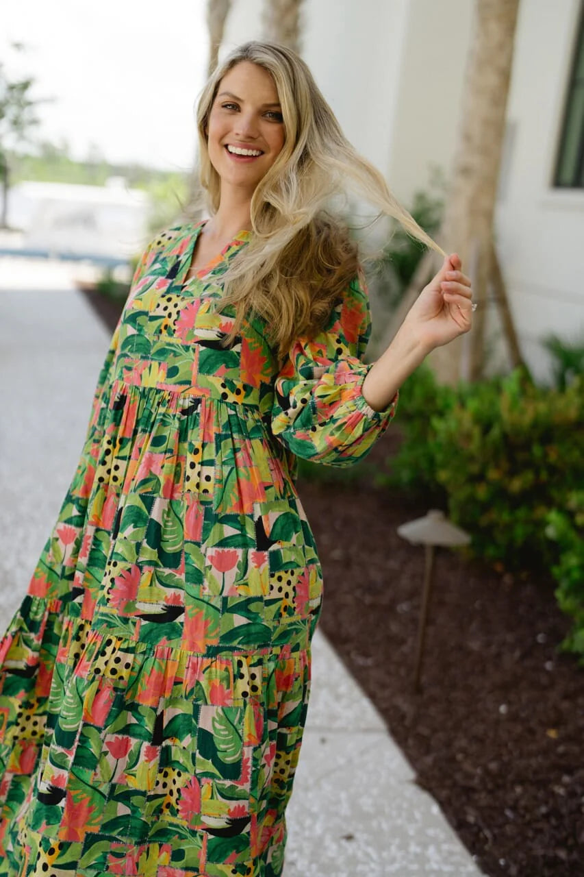 Long Sleeve Jenny Maxi Dress - Tropical Mirage