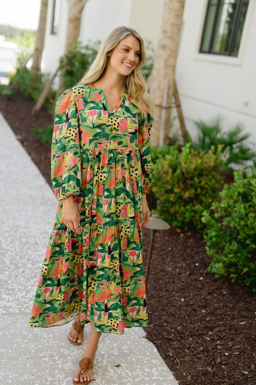 Long Sleeve Jenny Maxi Dress - Tropical Mirage
