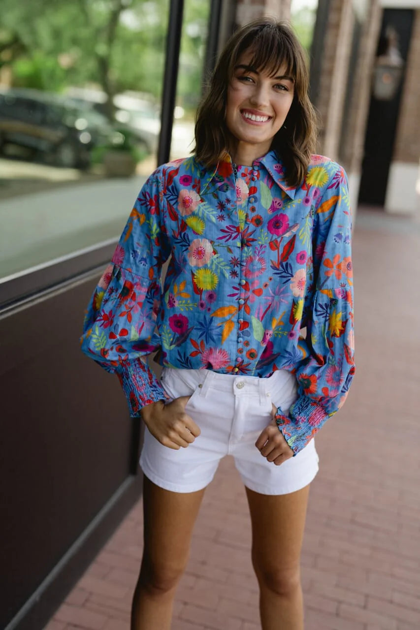 Samantha Top - Blue Botanical