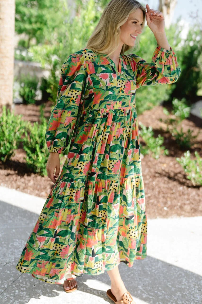 Long Sleeve Jenny Maxi Dress - Tropical Mirage