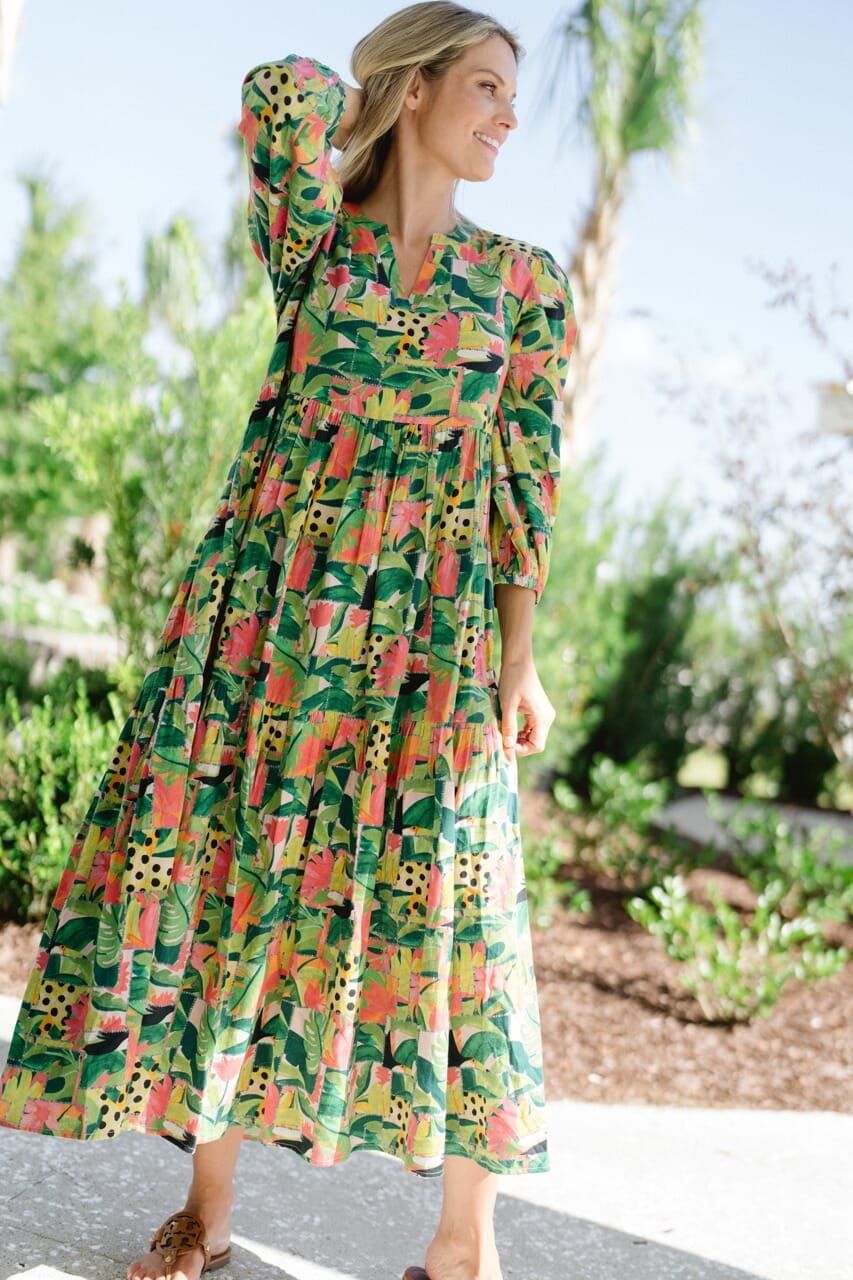 Long Sleeve Jenny Maxi Dress - Tropical Mirage