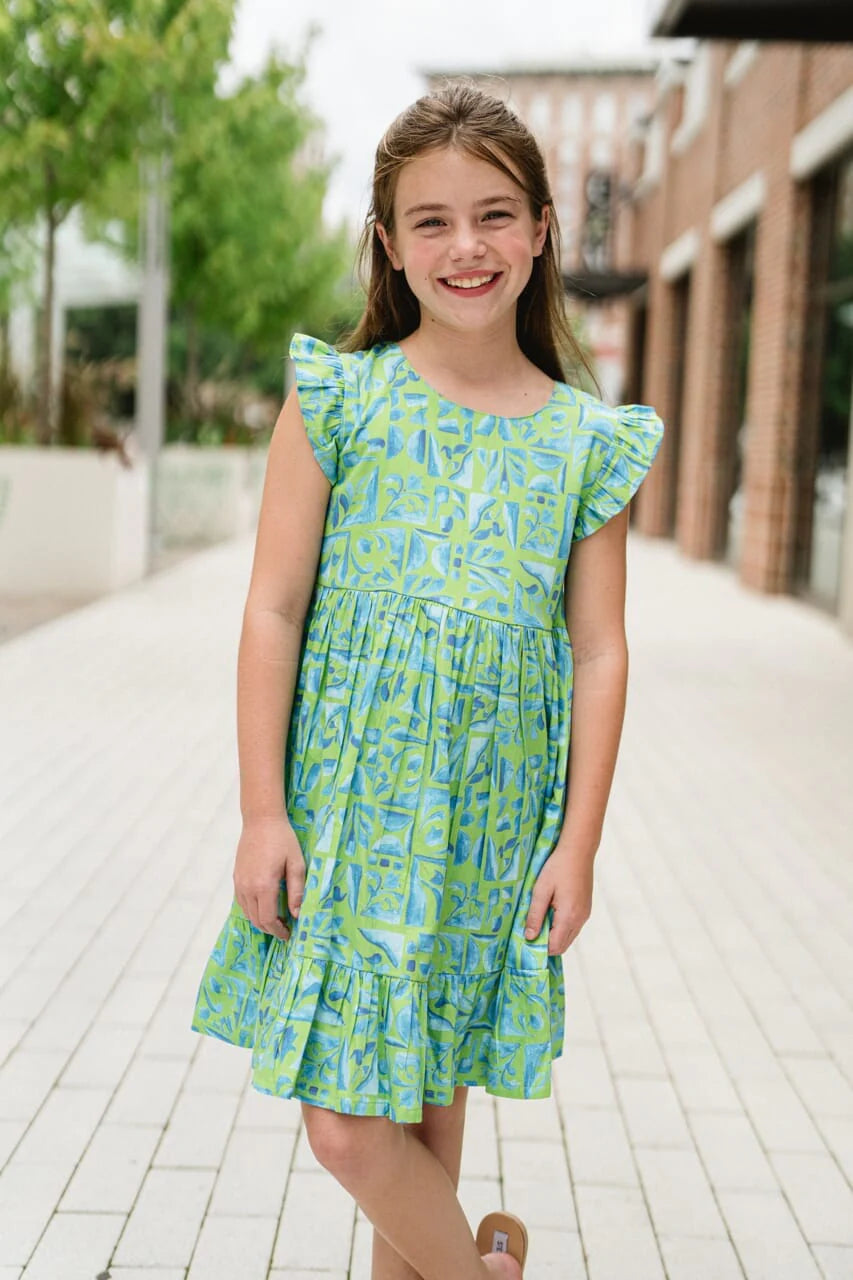 Girls Emma Ruffle Sleeve Dress - final sale