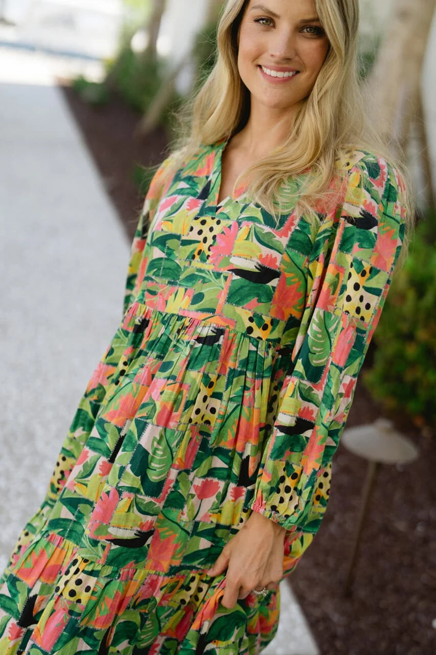 Long Sleeve Jenny Maxi Dress - Tropical Mirage