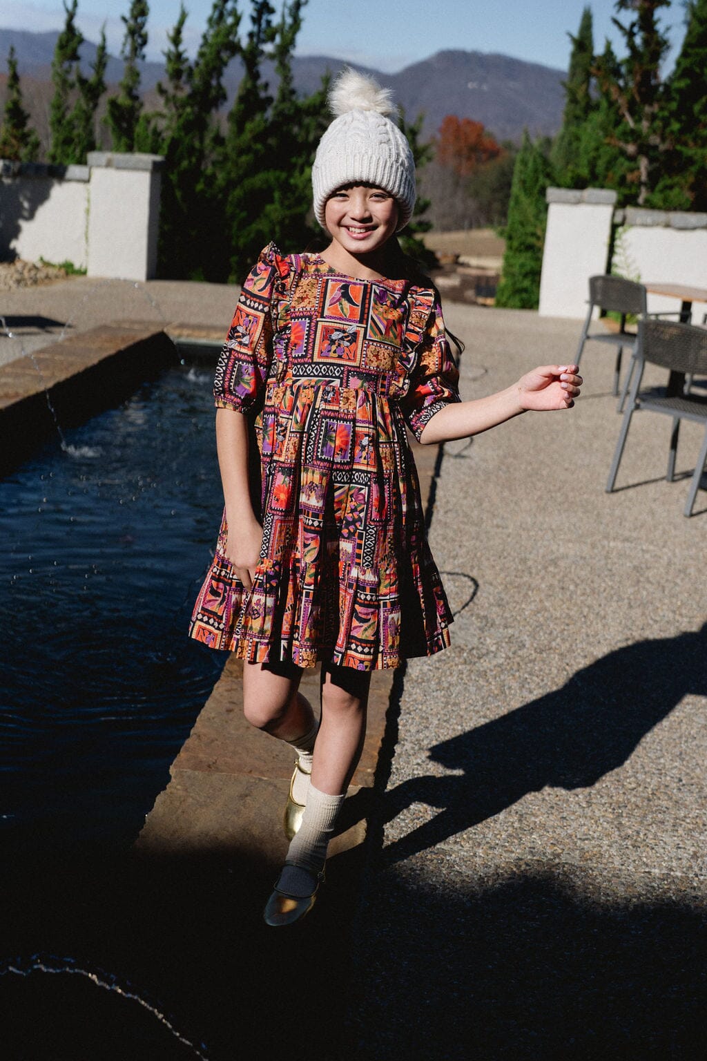 Girls Kelly Ruffle Bib Dress - Stamp - final sale