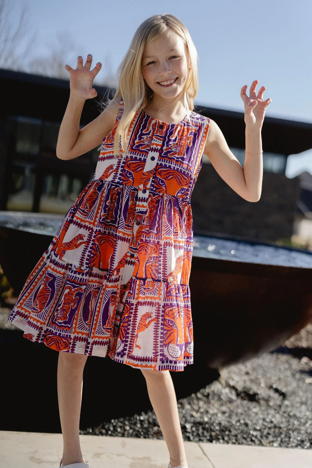 Girls Tiger Game Day Dress | Orange & Purple