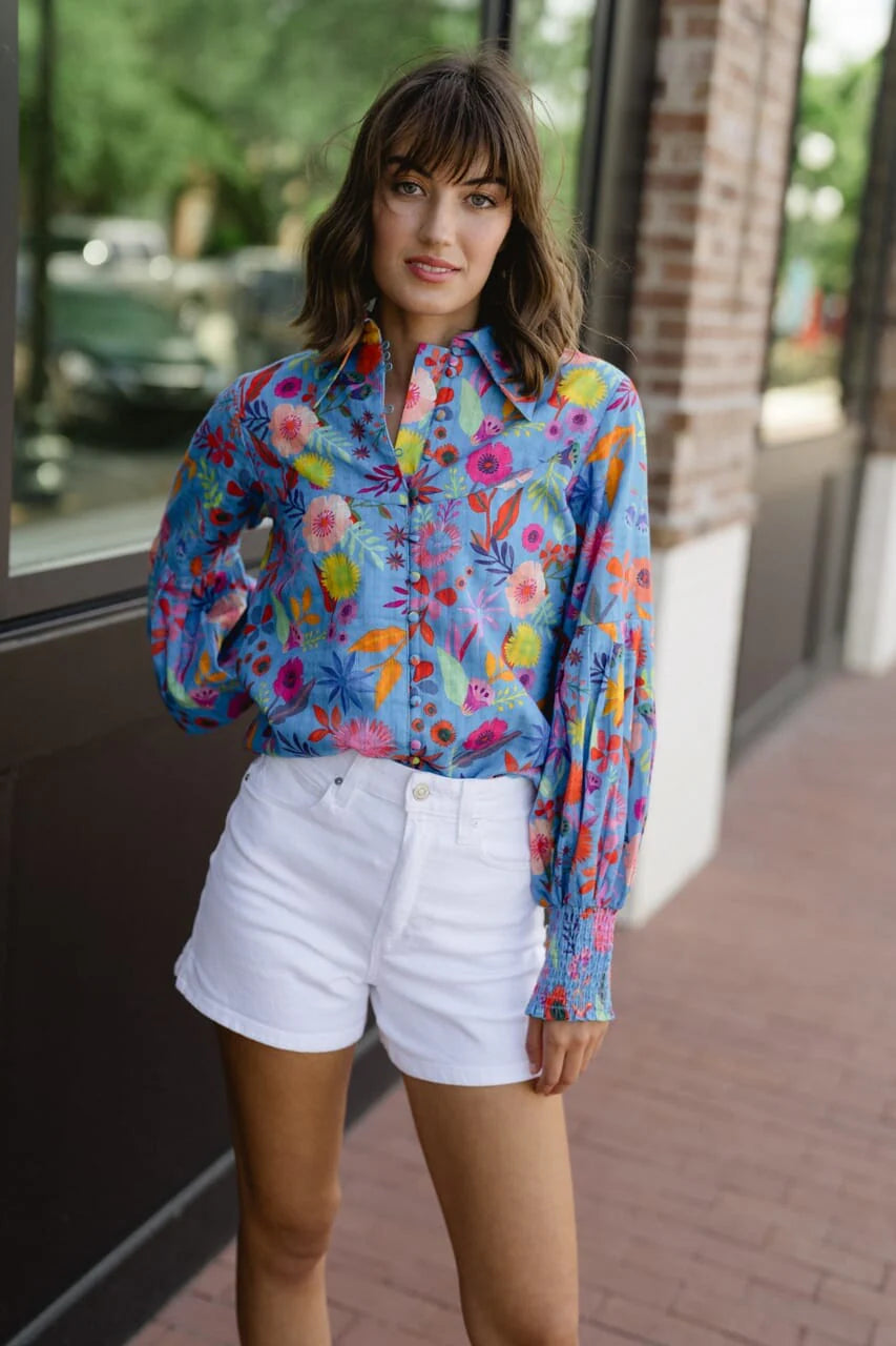 Samantha Top - Blue Botanical