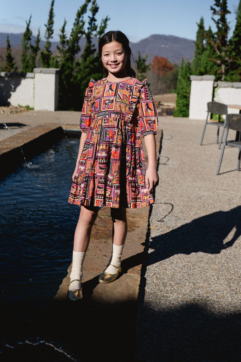 Girls Kelly Ruffle Bib Dress - Stamp - final sale