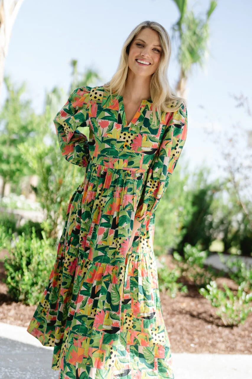 Long Sleeve Jenny Maxi Dress - Tropical Mirage