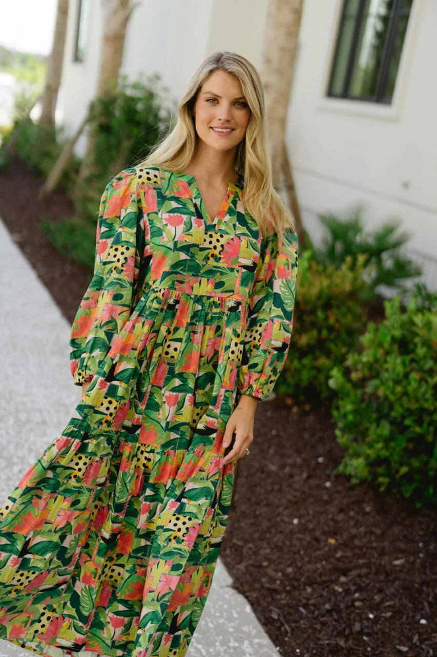 Long Sleeve Jenny Maxi Dress - Tropical Mirage