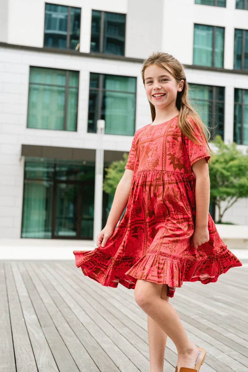 Girls May Tiered Dress- Barbados Cherry - final sale