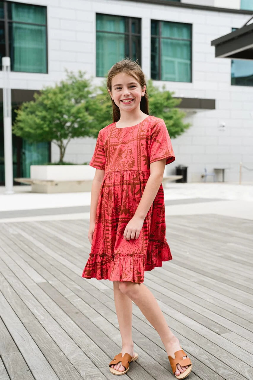 Girls May Tiered Dress- Barbados Cherry - final sale