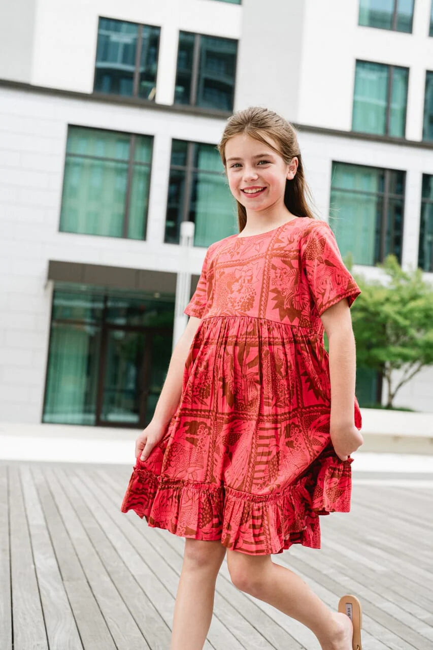 Girls May Tiered Dress- Barbados Cherry - final sale