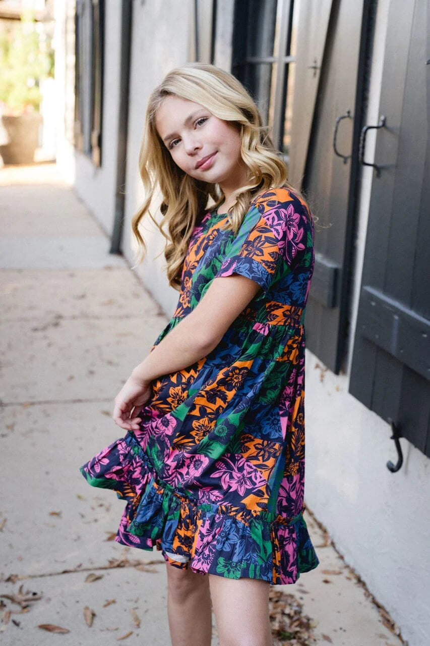 Girls Ollie Floral Colorblock Dress - final sale