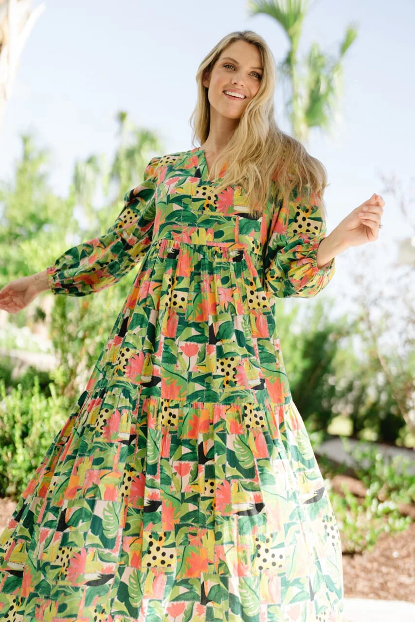 Long Sleeve Jenny Maxi Dress - Tropical Mirage