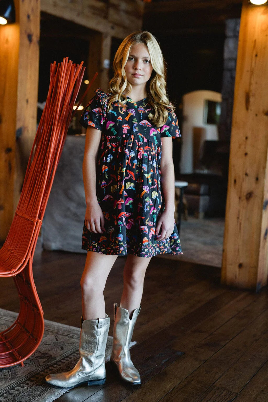Girls Lotus Dress - Groovy Mushroom - final sale