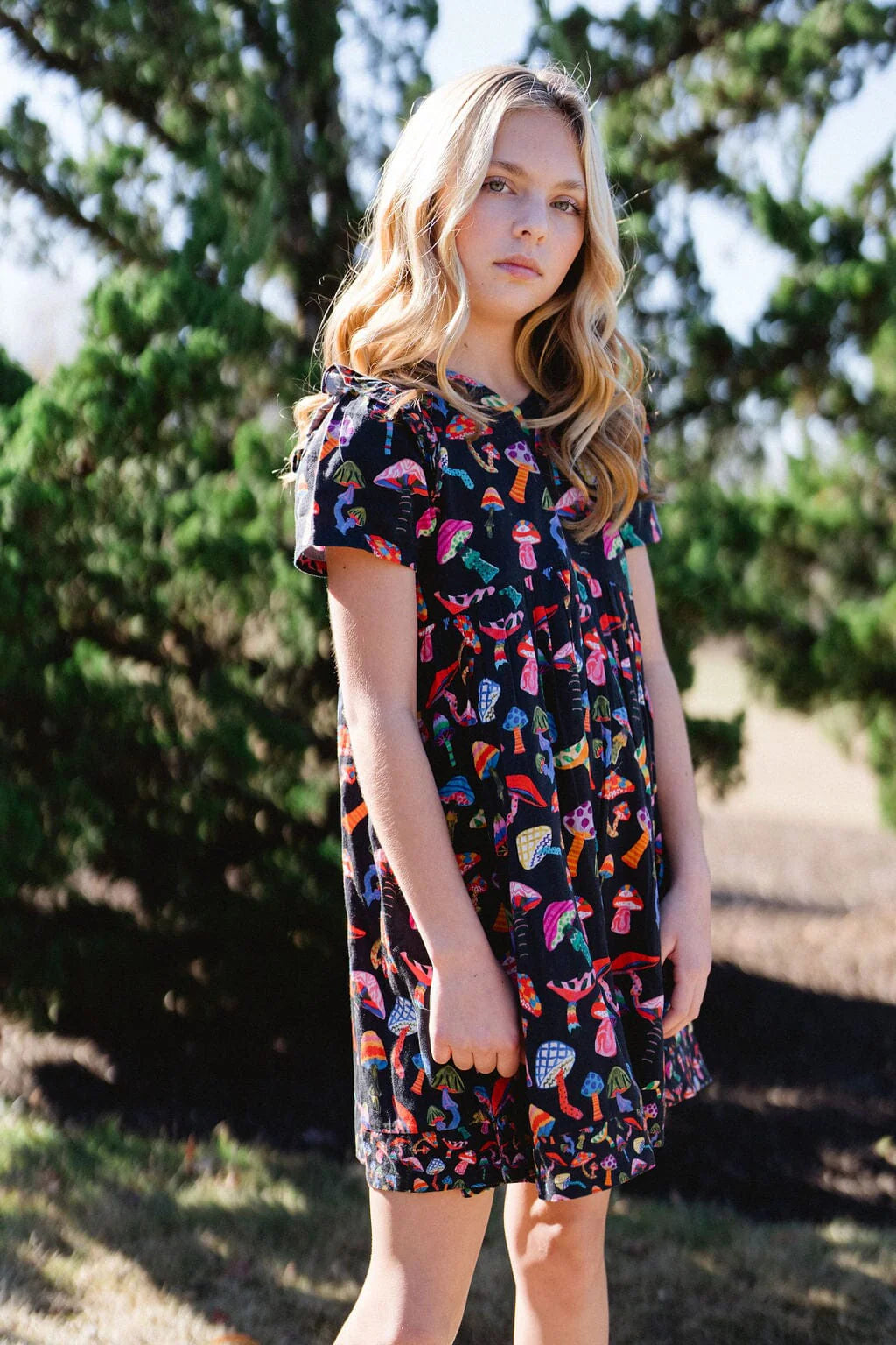 Girls Lotus Dress - Groovy Mushroom - final sale