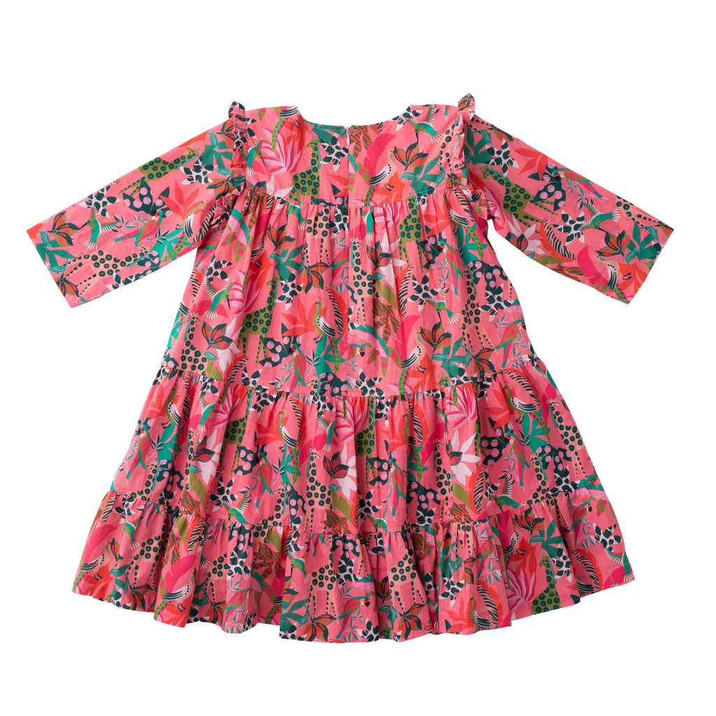 Girls Cece Ruffle Dress- Coral Reef