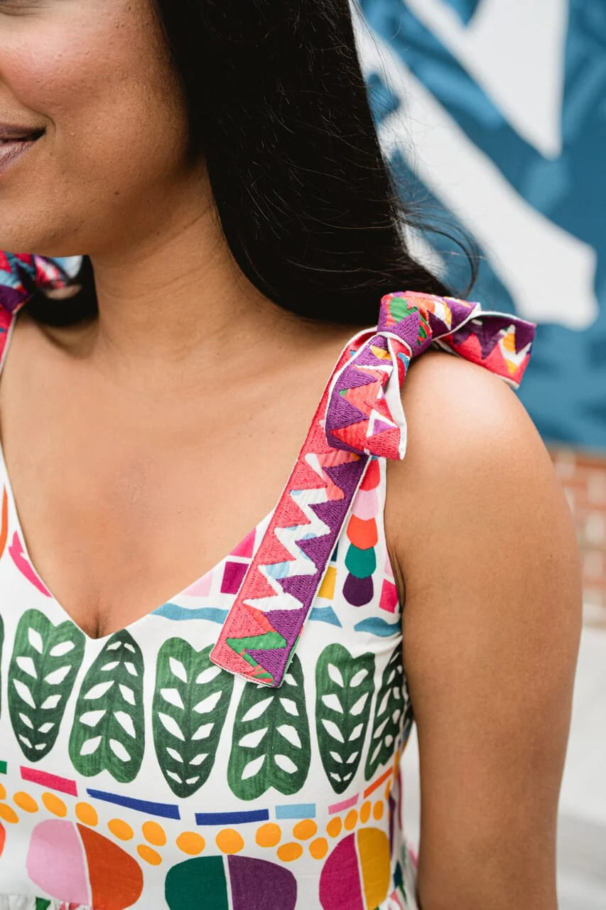 Annie Embroidered Tie Shoulder Maxi Dress - final sale