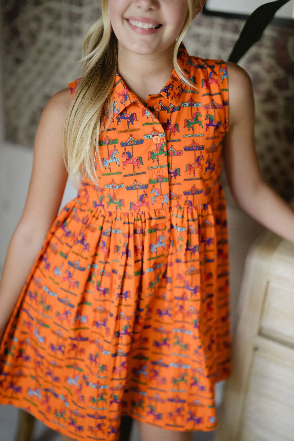 Girls Rachel Dress- Vibrant Orange