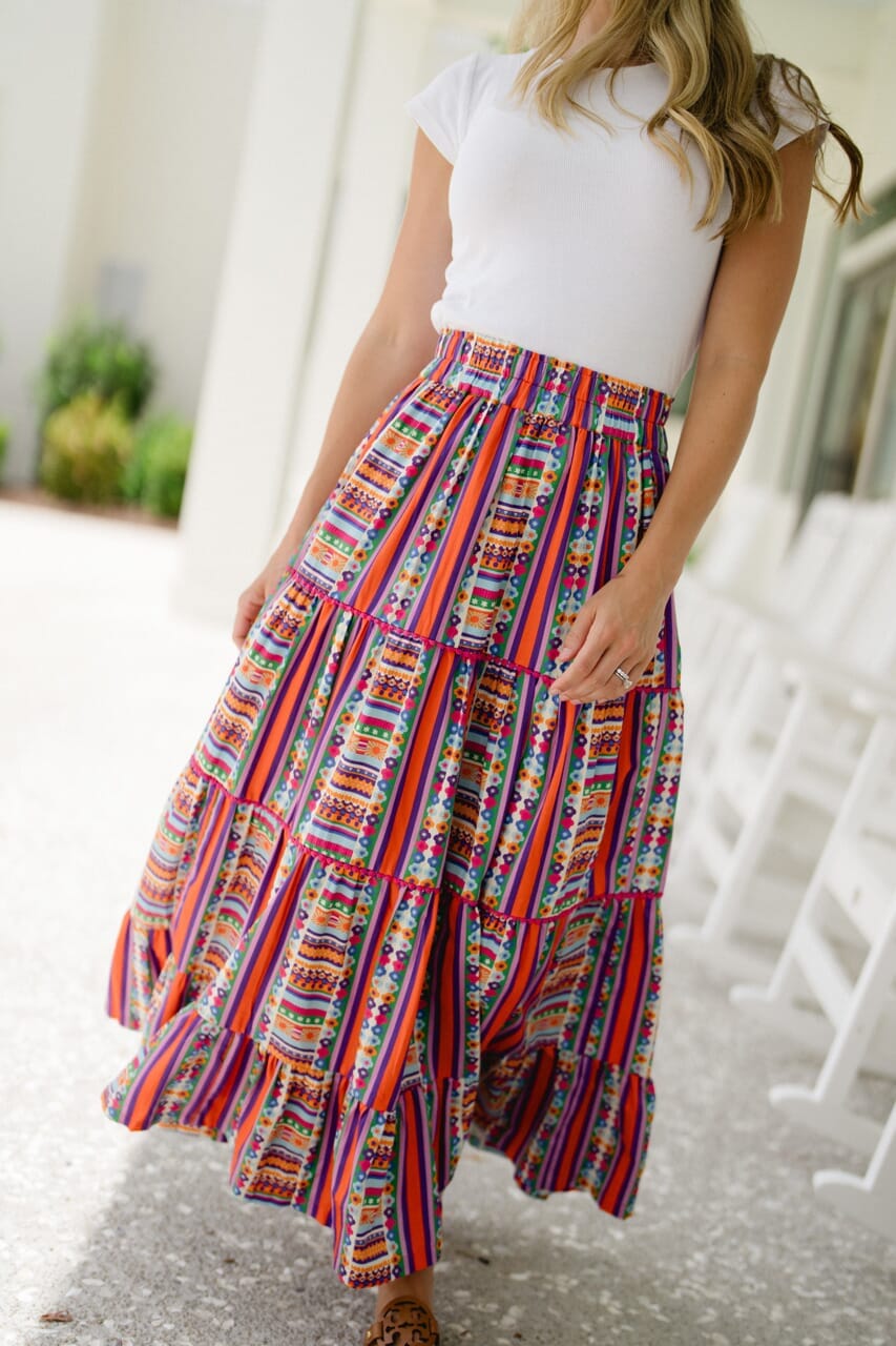 Savannah Maxi Skirt - Striped Floral Geo