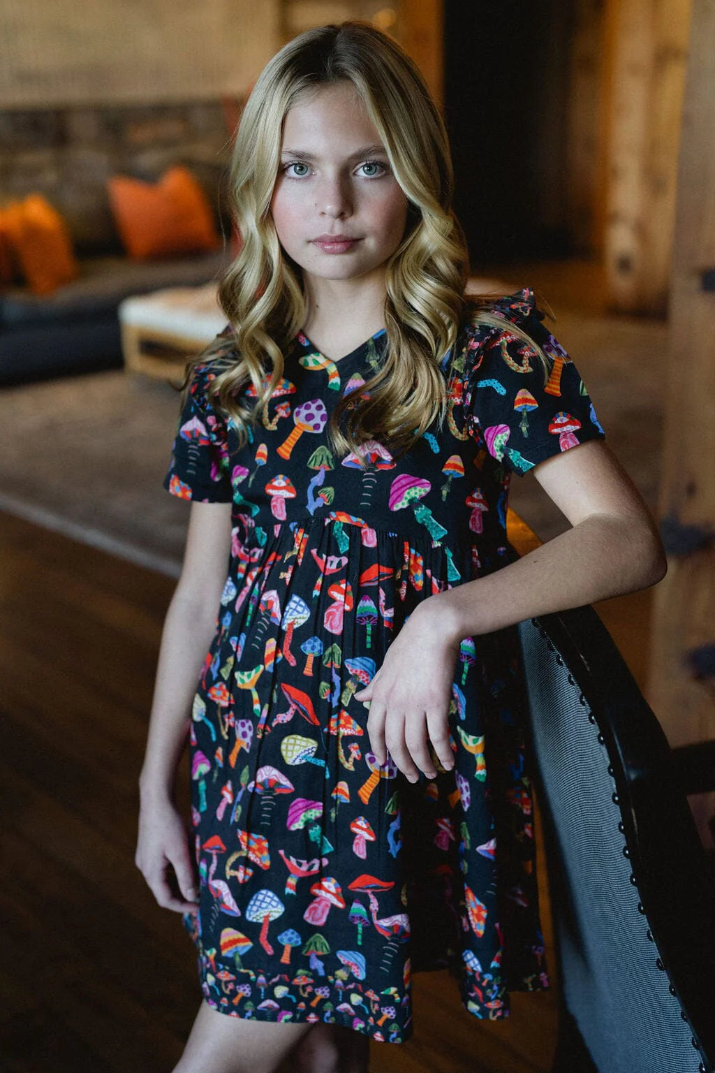 Girls Lotus Dress - Groovy Mushroom - final sale