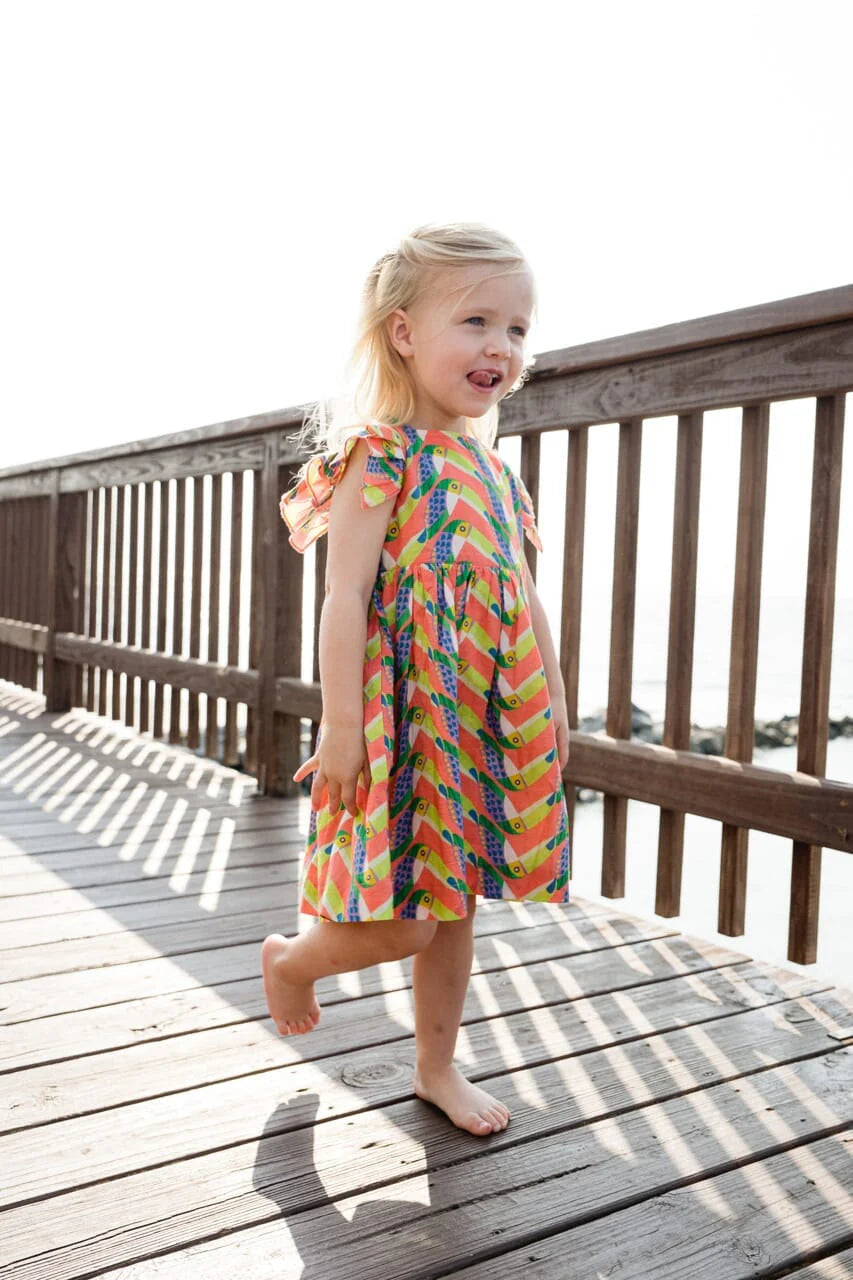 Girls Maya Flutter Sleeve Dress - Toucan - final sale