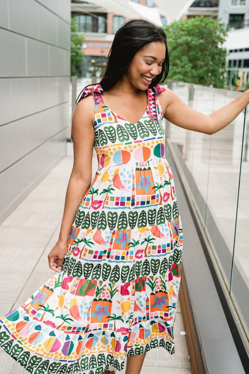 Annie Embroidered Tie Shoulder Maxi Dress - final sale