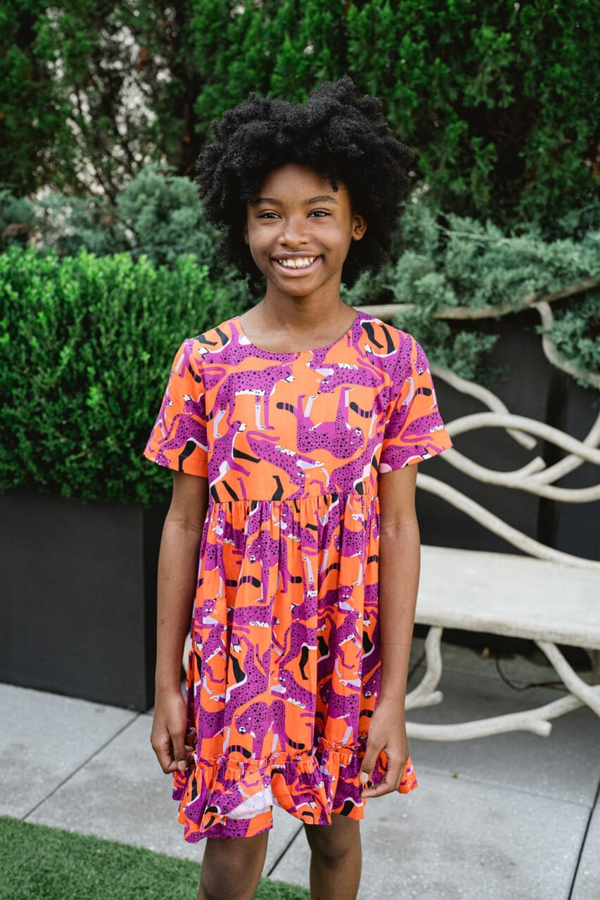 Girls Jenny Cheetah Dress- Orange Crush