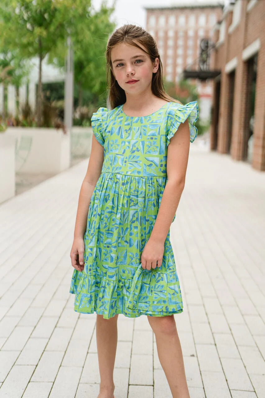 Girls Emma Ruffle Sleeve Dress - final sale