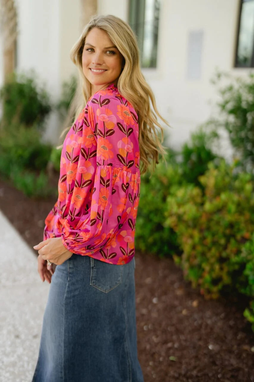 Nora Top - Pink Floral