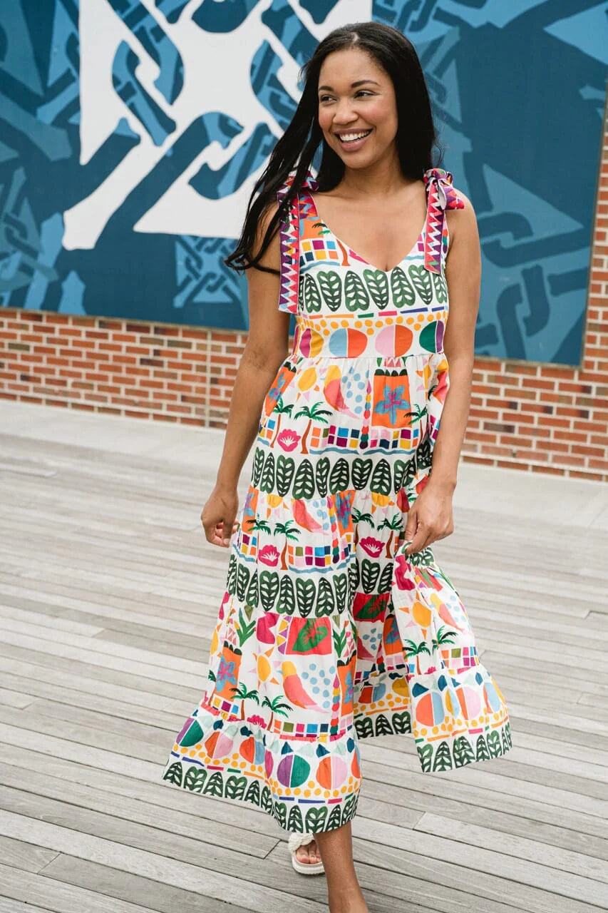 Annie Embroidered Tie Shoulder Maxi Dress - final sale