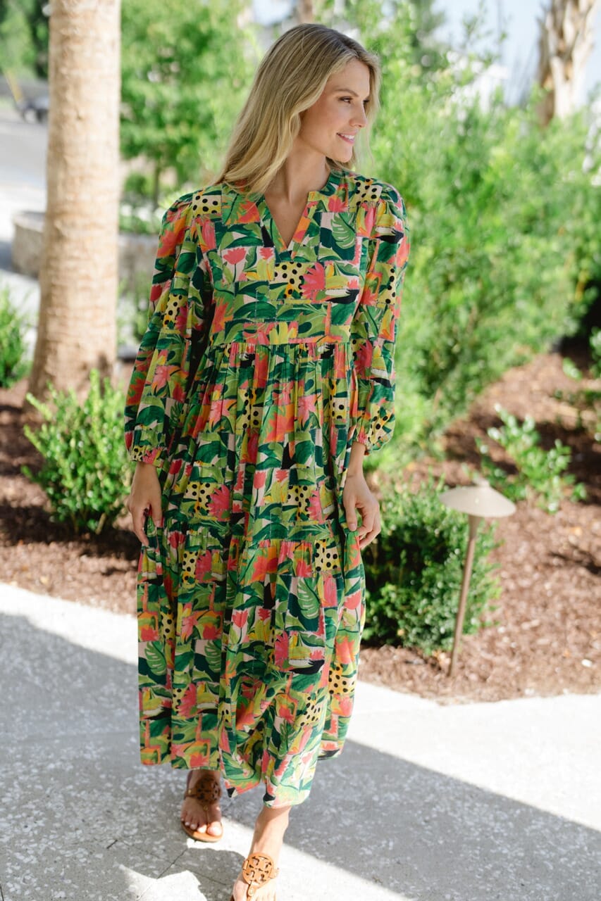Long Sleeve Jenny Maxi Dress - Tropical Mirage