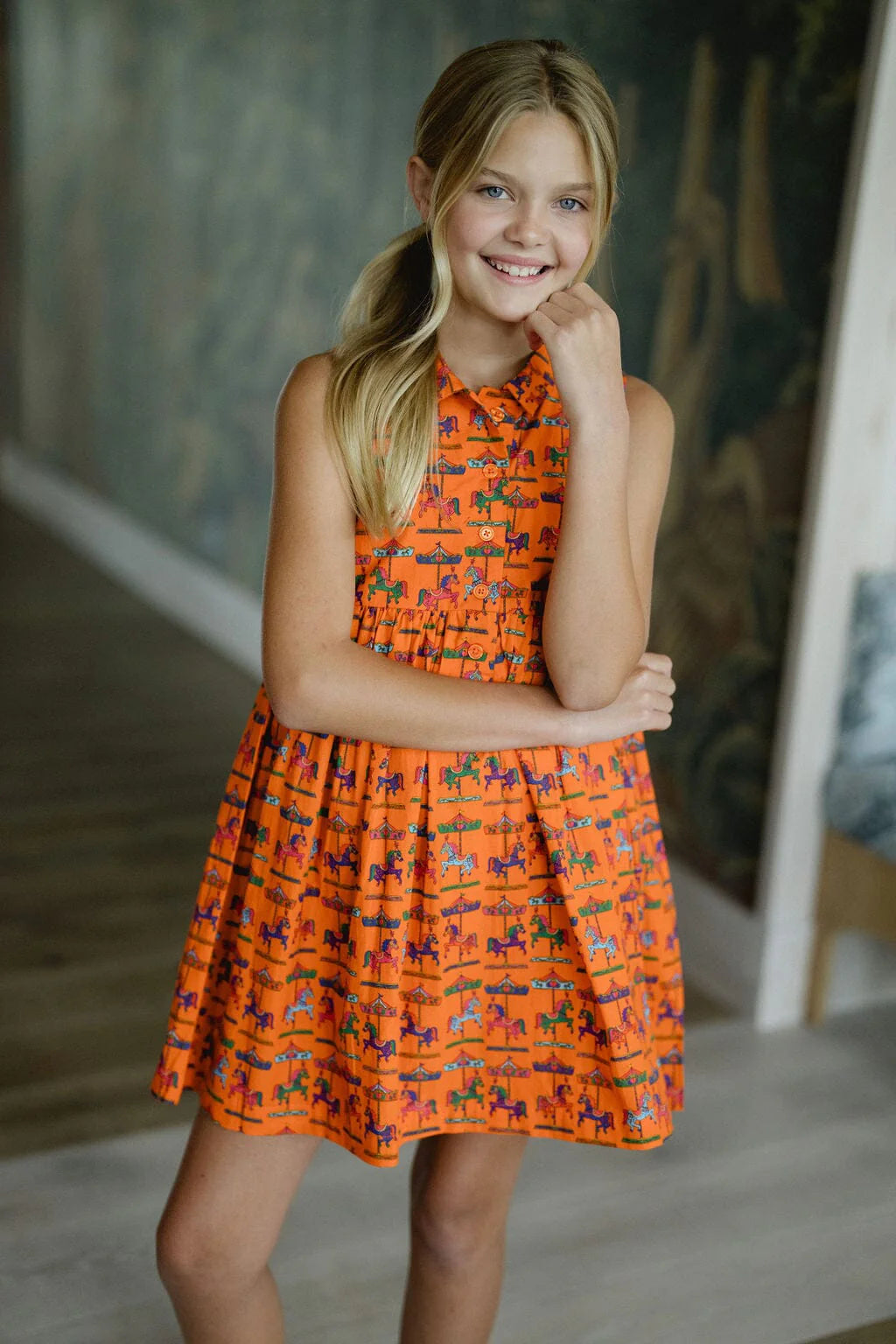 Girls Rachel Dress- Vibrant Orange